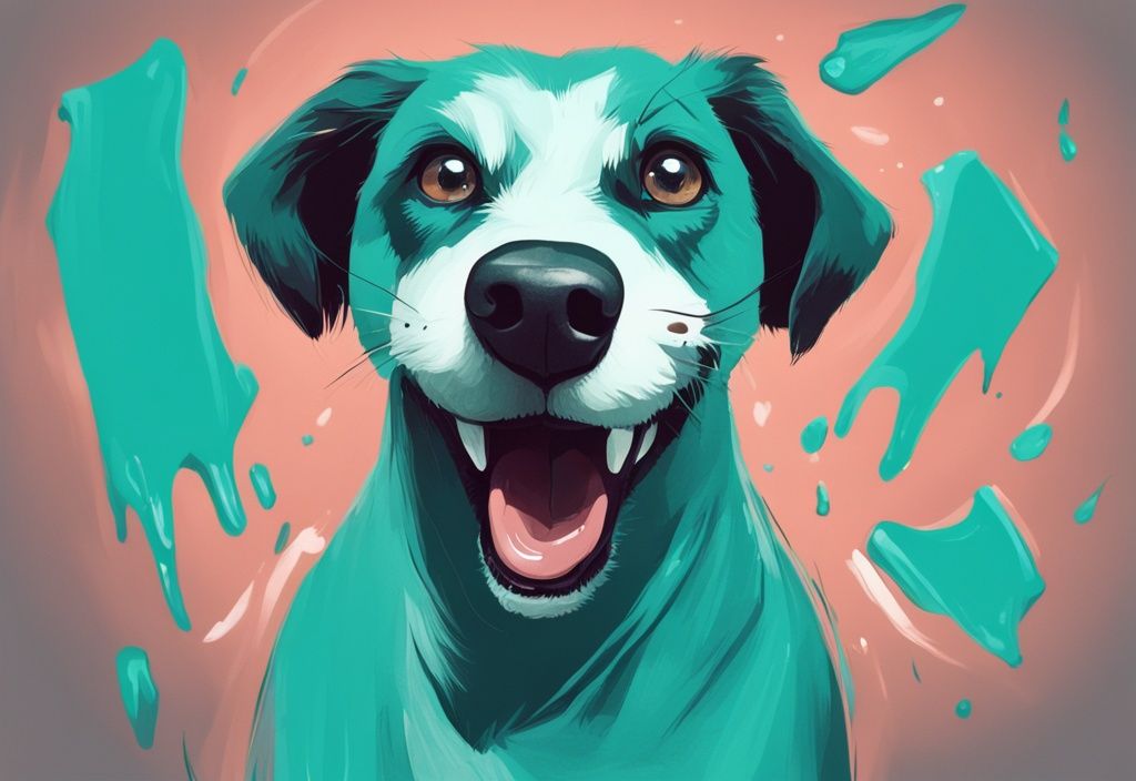 Moderner digitaler Gemälde-Illustration eines Hundes in Teal-Farben mit offenem Maul und sichtbaren Zahnschmerzen.