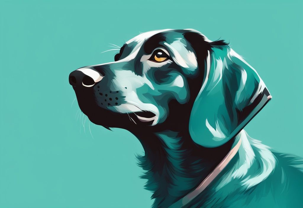 Moderner digitaler Malerei-Illustration eines Hundes mit Ohren nach hinten in entspannter Haltung, Hauptfarbe Teal.